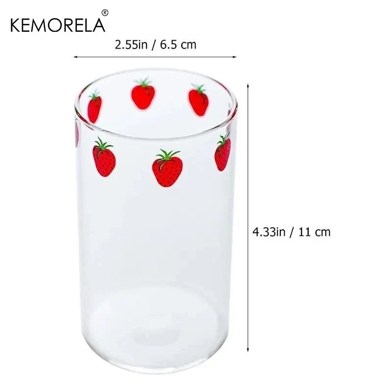KEMORELA 300ml Cute Glass Cup – Strawberry Orange Design