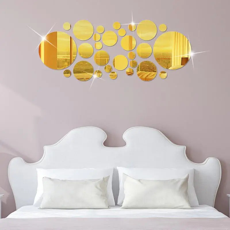 26Pcs 3D Round Acrylic Mirror Wall Stickers | Home Décor