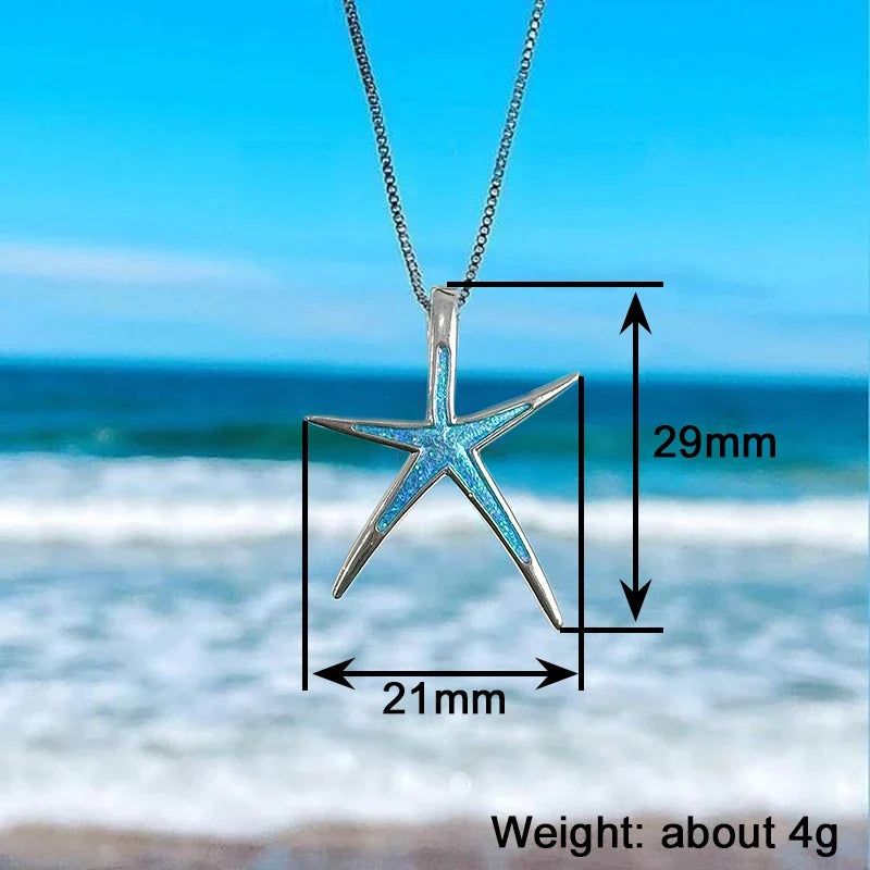 Huitan Blue Starfish Pendant Necklace – Boho Beach Jewelry
