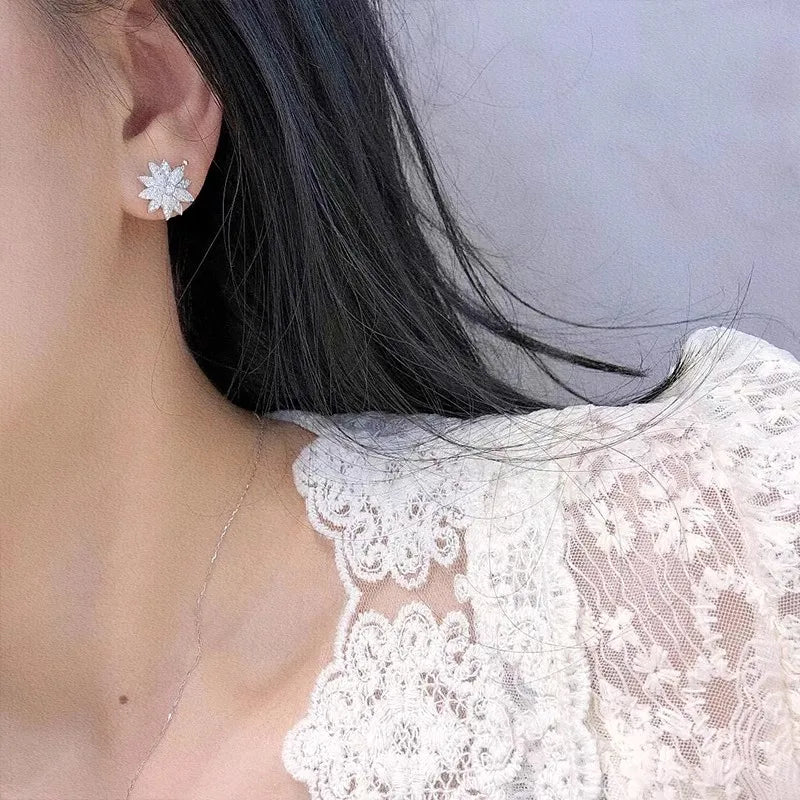 Huitan Flower CZ Stud Earrings – Cubic Zirconia Women's Studs