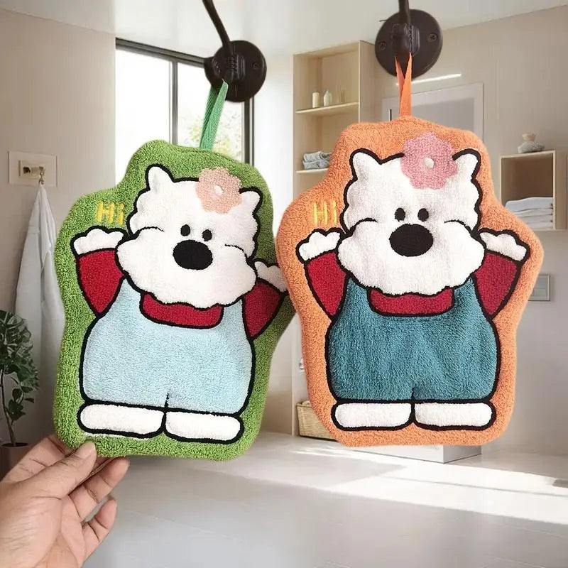 Cute Puppy Cartoon Hand Towel – Quick-Dry Coral Fleece