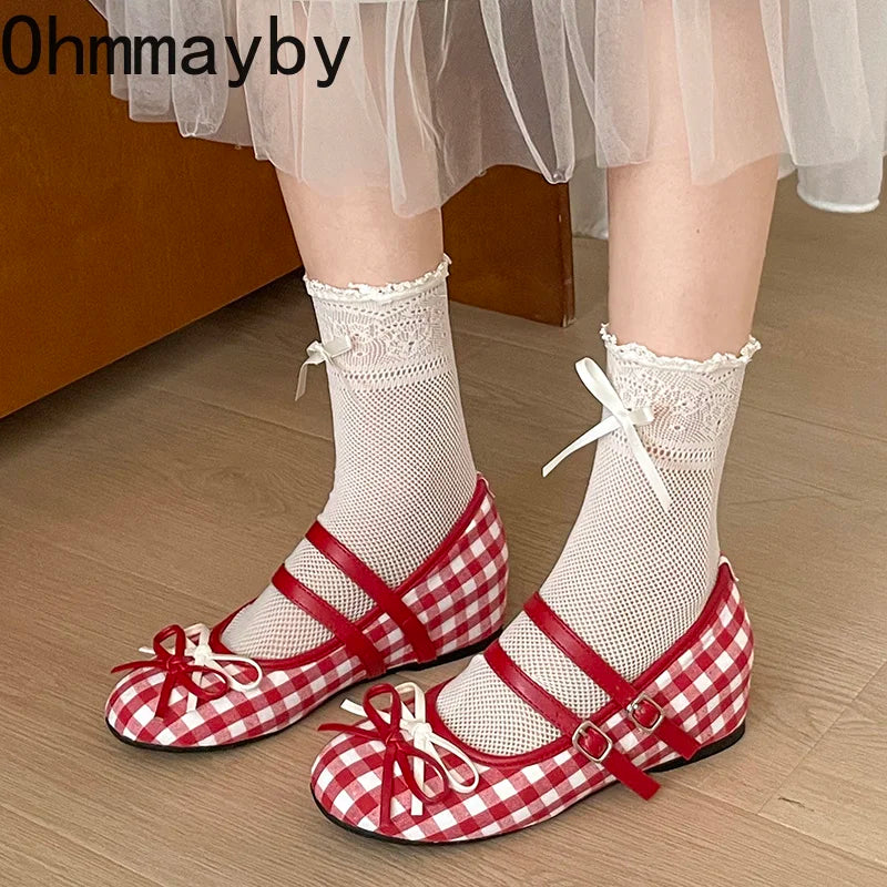Women's Plaid Mary Jane Platform Pumps | Butterfly-Knot