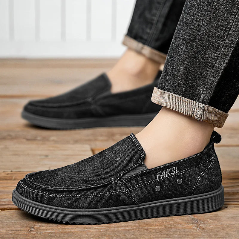 Men's Denim Canvas Slip-On Loafers – Low Top, Big Sizes