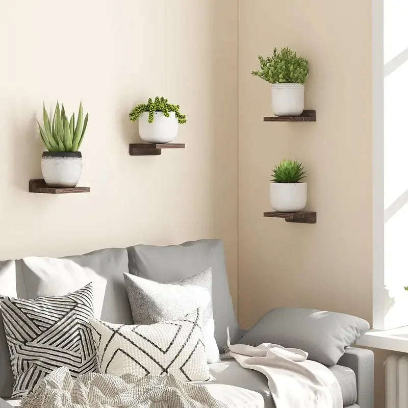 4-Pack Small Floating Wood Shelves – 5" Mini Wall Display Ledges