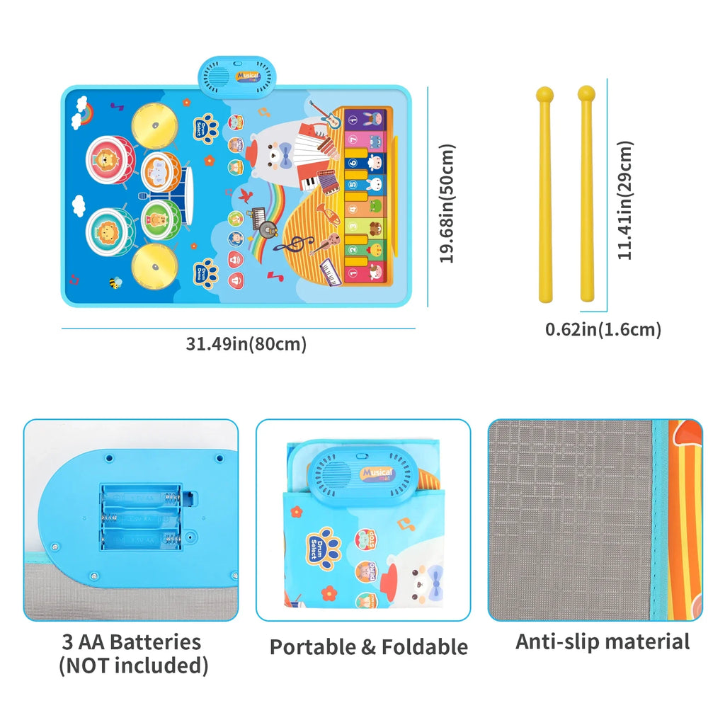 80x50cm Cartoon Musical Piano Mat Floor Play Kids Educational Toys