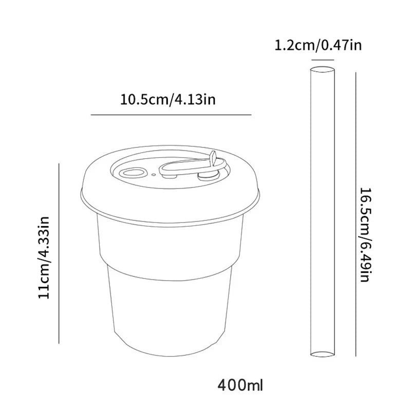 400ml Silicone Travel Mug with Lid & Straw | Leak-Proof Cup