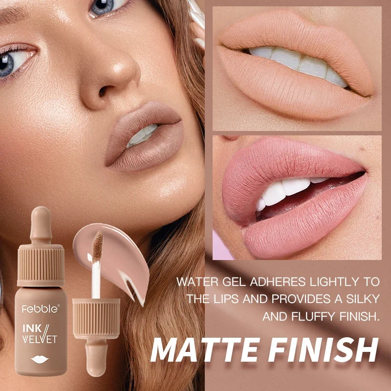 Febble 6-Shade Matte Velvet Liquid Lipstick – Long-Lasting Nude