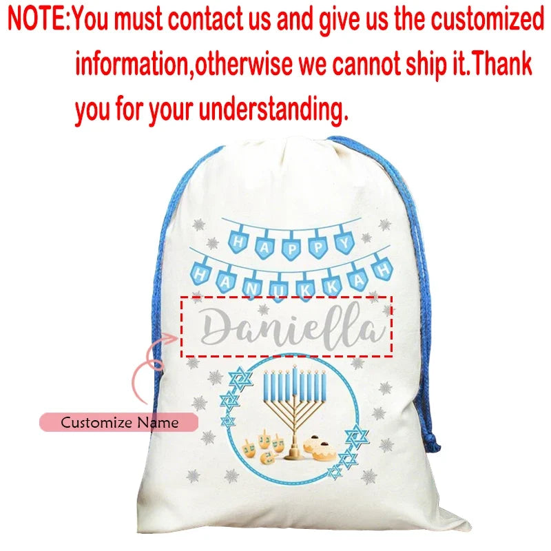 Personalized Hanukkah Drawstring Gift Bag | Custom Name Sack