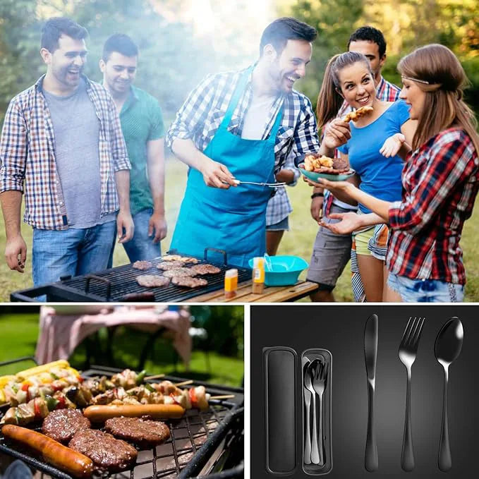 3-Piece Stainless Steel Travel Flatware Set with Storage Box