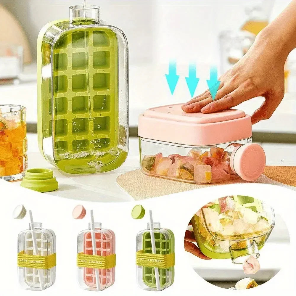 2-in-1 Ice Cube Tray & Water Bottle 500/800ml | Press Ice Maker