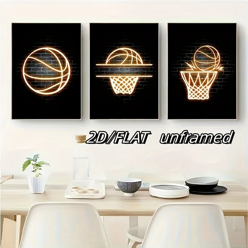 3-Piece Basketball Canvas Wall Art | Teen Boys Room Decor