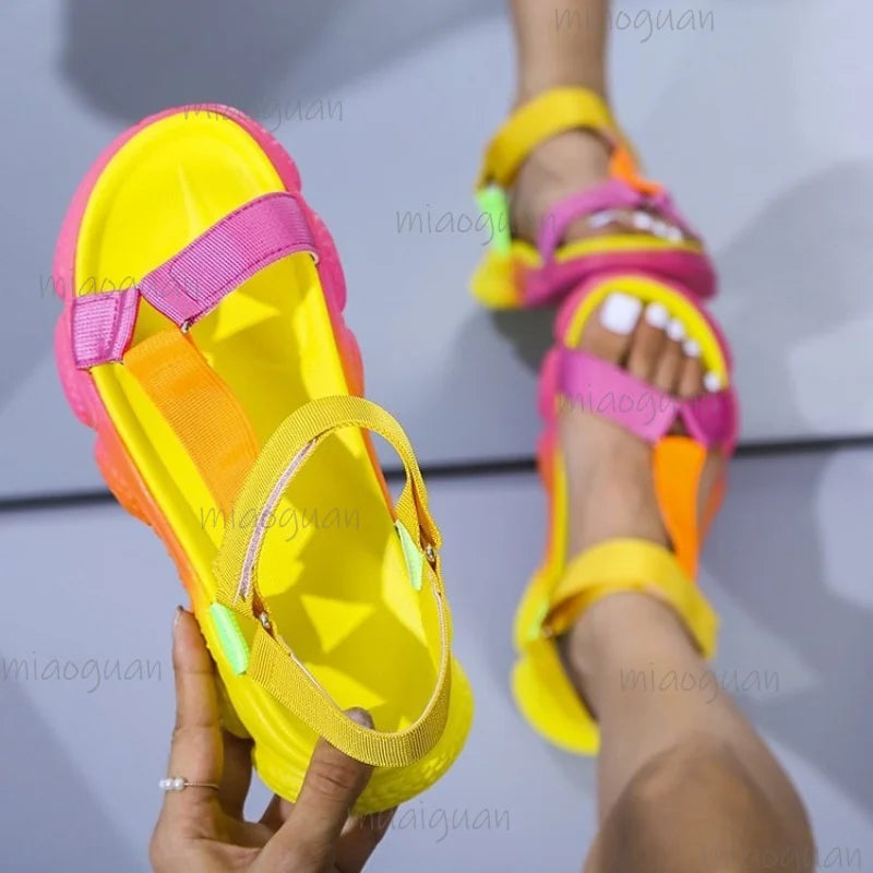 Women's Colorful Platform Roman Sandals | Velcro Beach Flats