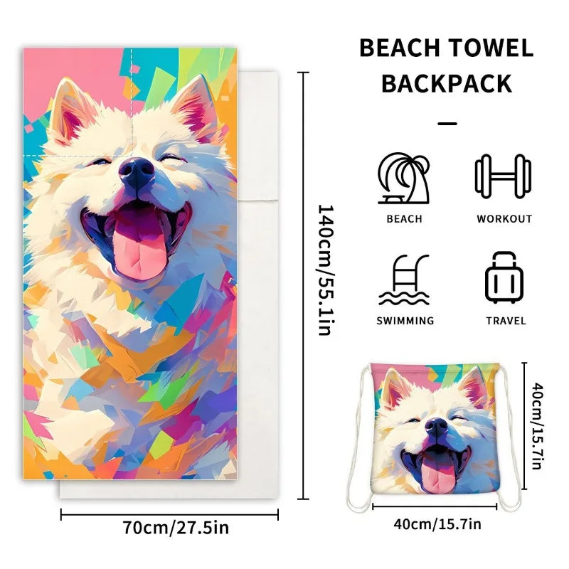 2-in-1 Multifunctional Foldable Beach Towel Printed Bath Integrated