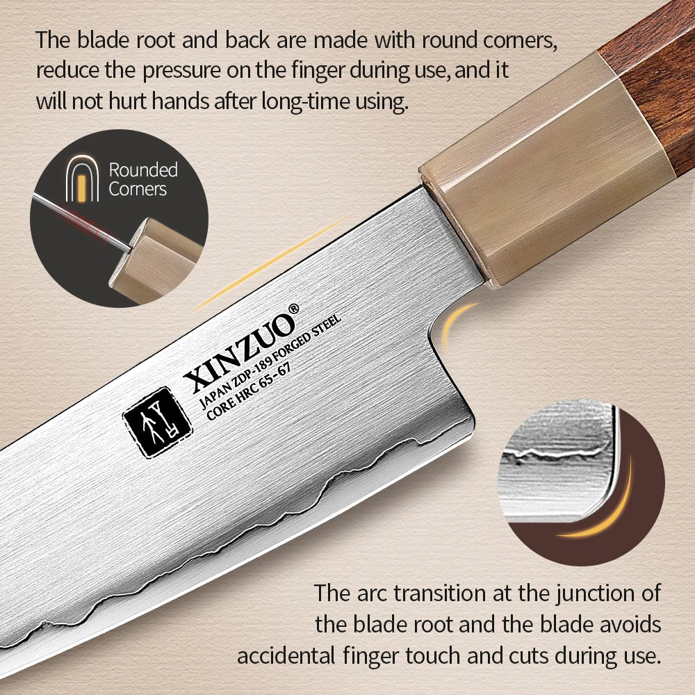 XINZUO 5.5" ZDP-189 Utility Knife – Ironwood & Bull Horn Handle
