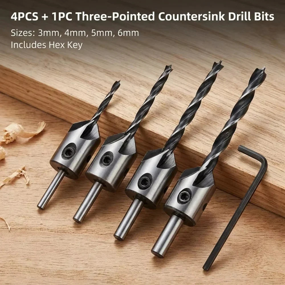 4-Piece Countersink Drill Bit Set – 3–6mm Wood Screw Bits