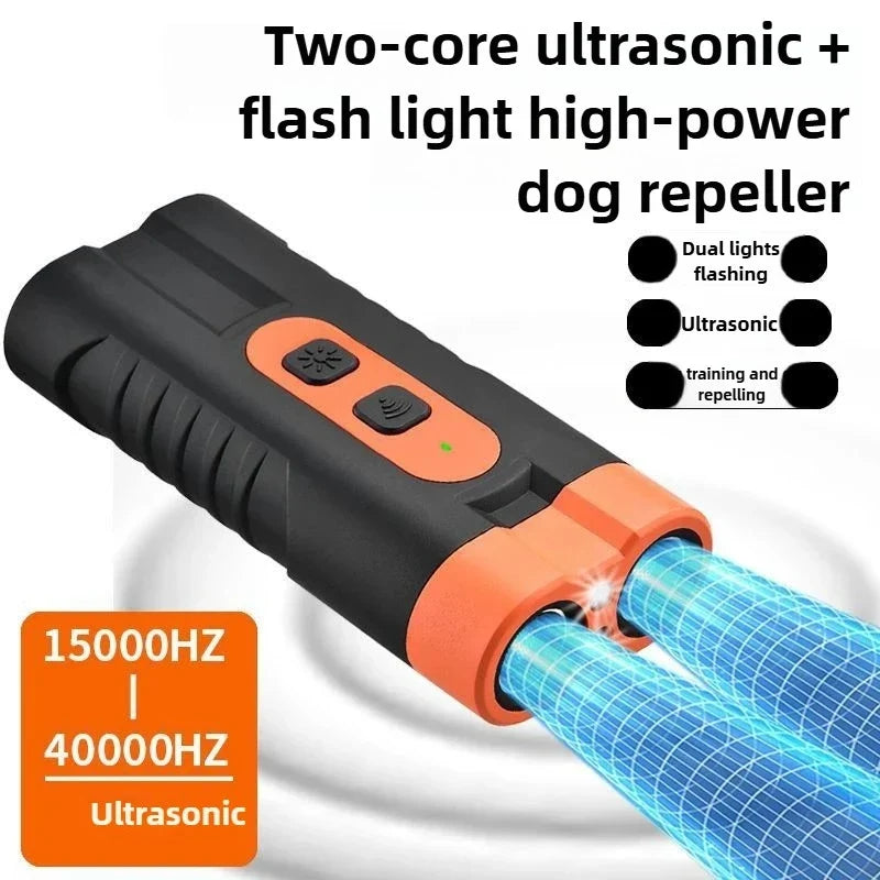 Dual Head Ultrasonic Dog Repeller USB Rechargeable + LED