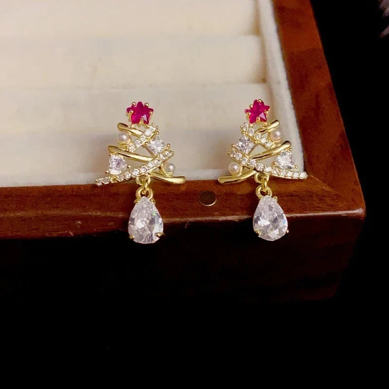 Huitan Christmas Tree Dangle Earrings – Gold Drop Earrings