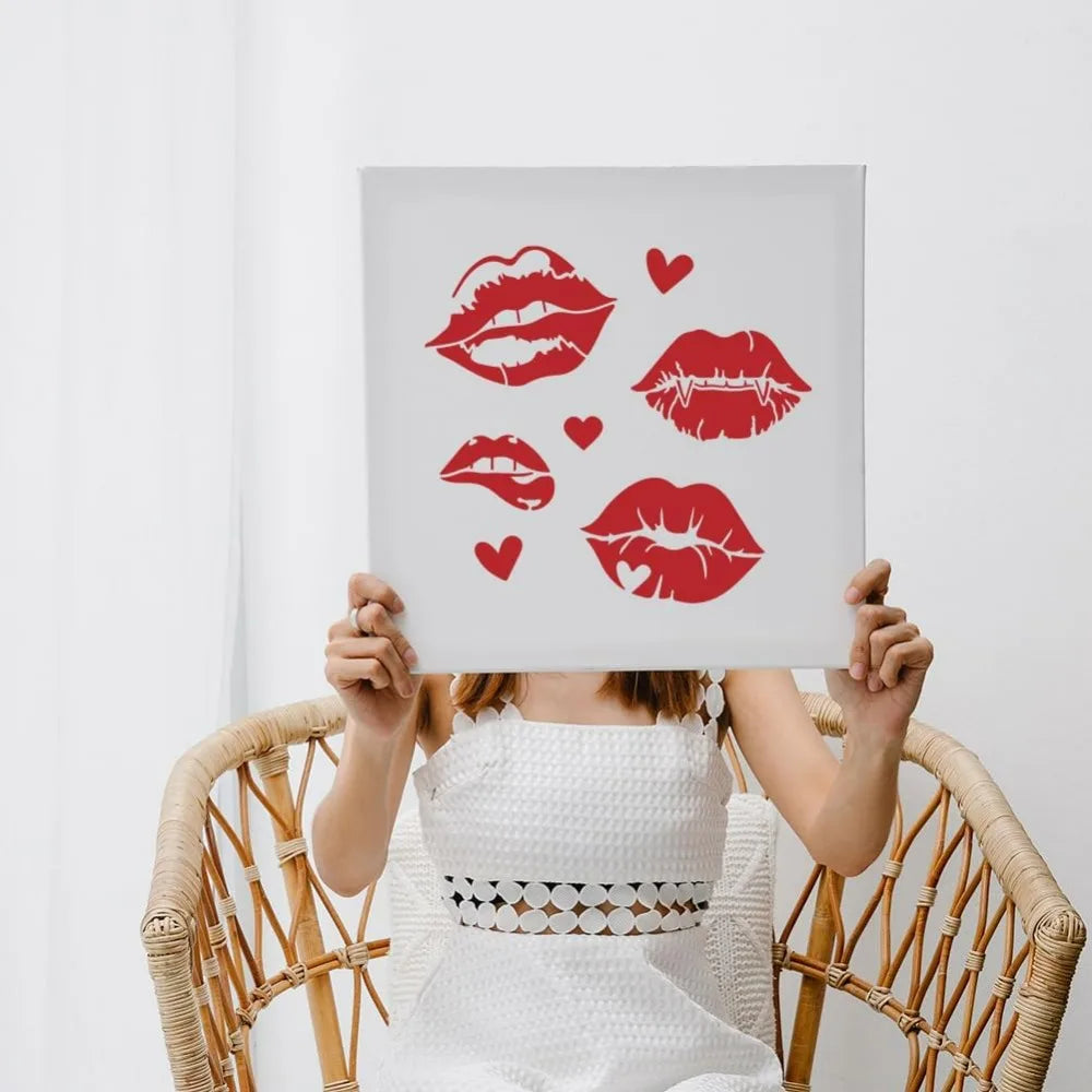Large Lip & Heart DIY Stencil 11.8" with Paint Brush – Reusable