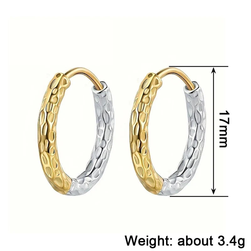 Huitan Two-Tone Hammered Hoop Earrings – Small Circle Women