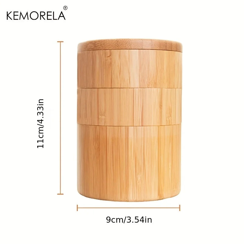 3-Tier Bamboo Salt Box & Spice Storage Jar Set with Spoon