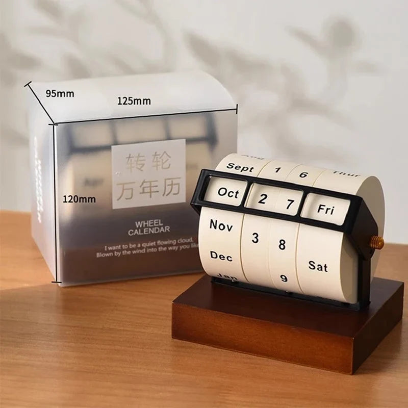 Wooden Rotary Perpetual Calendar – Rotating Desktop Ornament