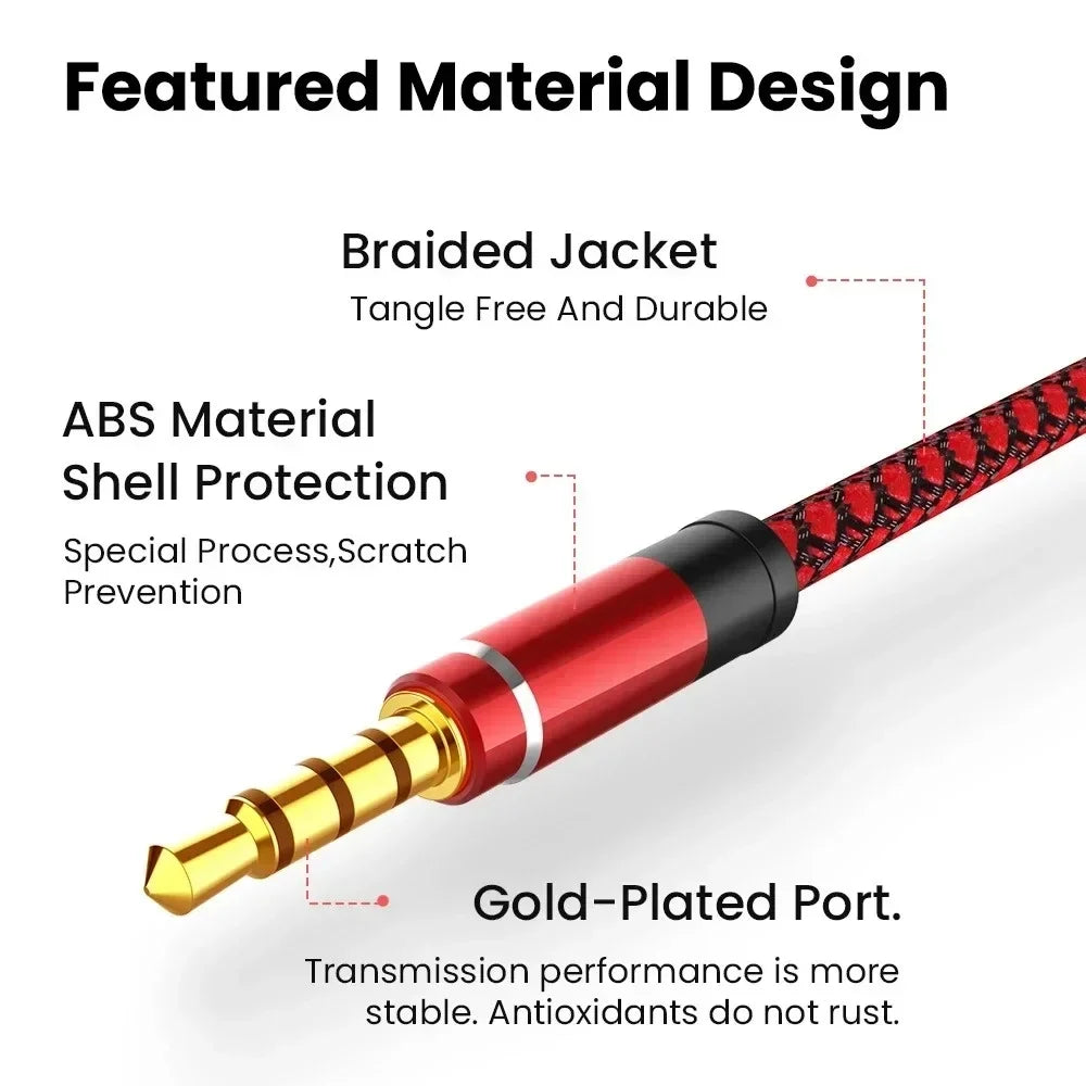 3.5mm Nylon Braided AUX Cable 4-Pole 1.5M | Car & Headphone