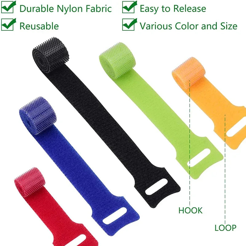 Self-Adhesive Hook & Loop Cable Ties 30pcs – Reusable Nylon