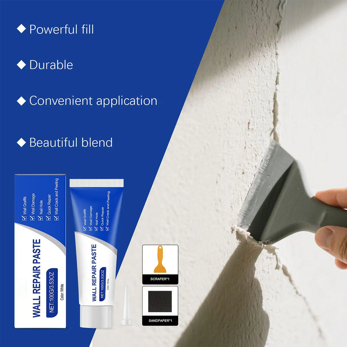 Wall Repair Putty Kit – Crack, Hole & Nail Filler + Scraper
