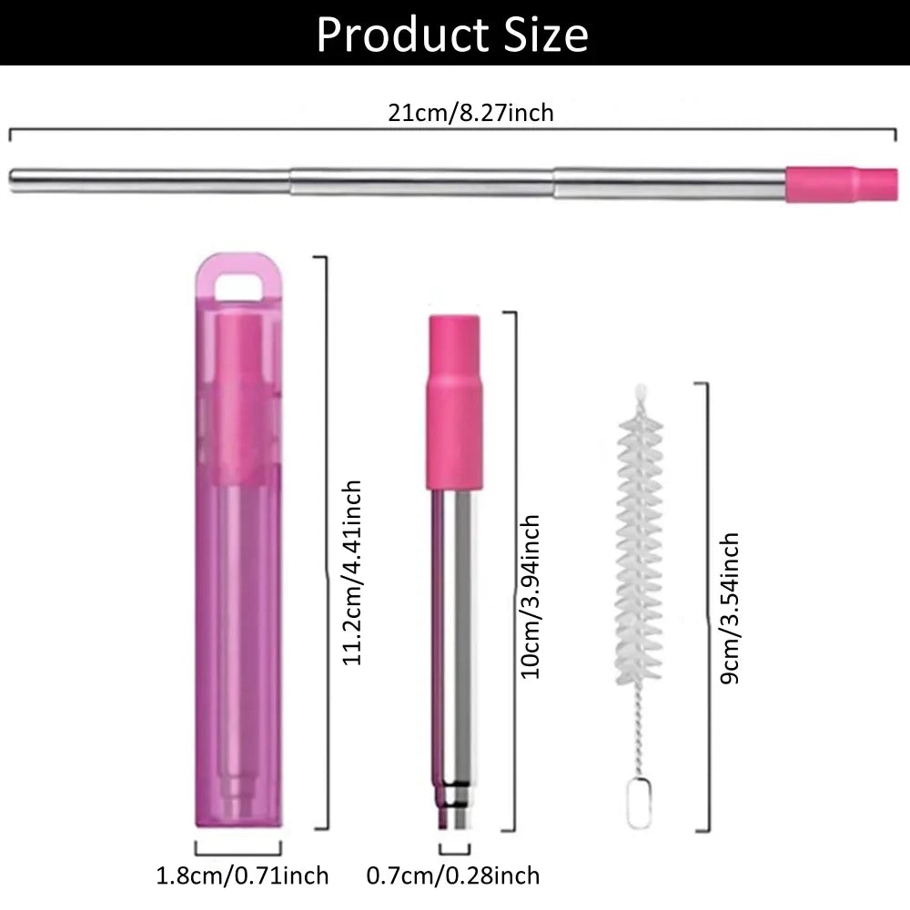 Collapsible Stainless Steel Travel Straws with Case & Brush