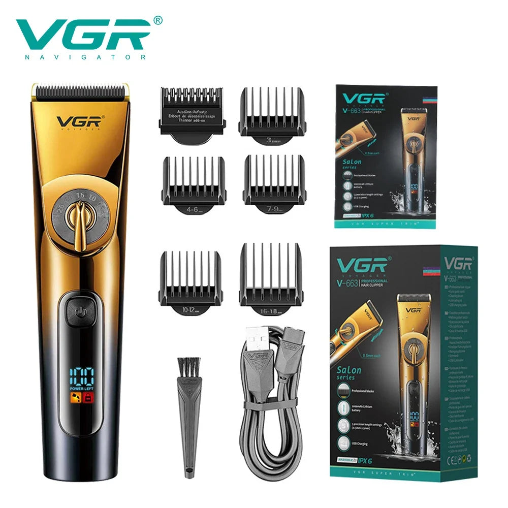 VGR V-663 Professional Hair Clipper IPX6 Waterproof LED Display
