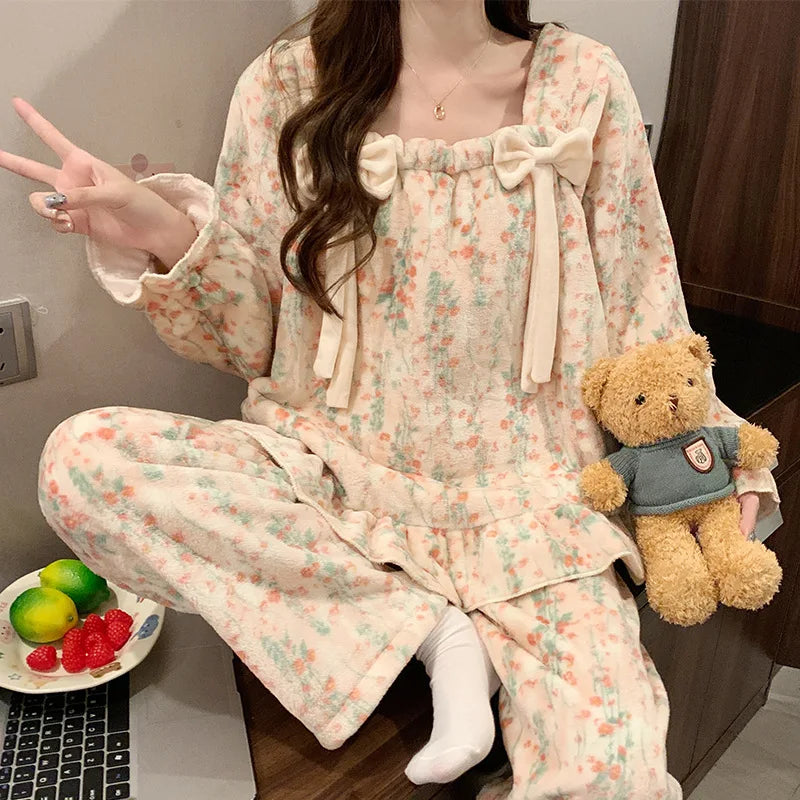 Women's Coral Fleece Pajama Set – Warm Princess Loungewear