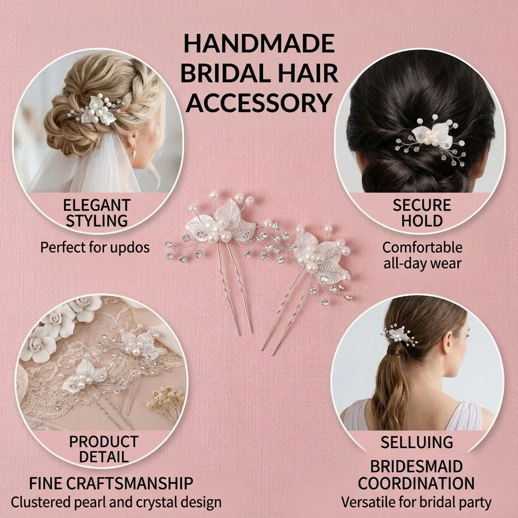 Bridal Pearl Rhinestone Flower Hairpin | White Wedding Hair Clip