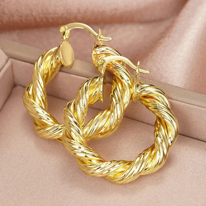Huitan Gold Twist Hoop Earrings – Glossy Fashion Jewelry