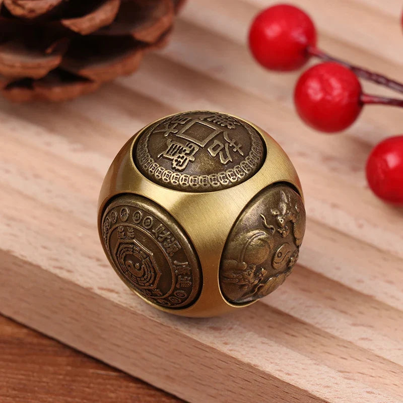 Brass Six-Faced Fidget Cube Ball – Lucky Spinning Desk Toy