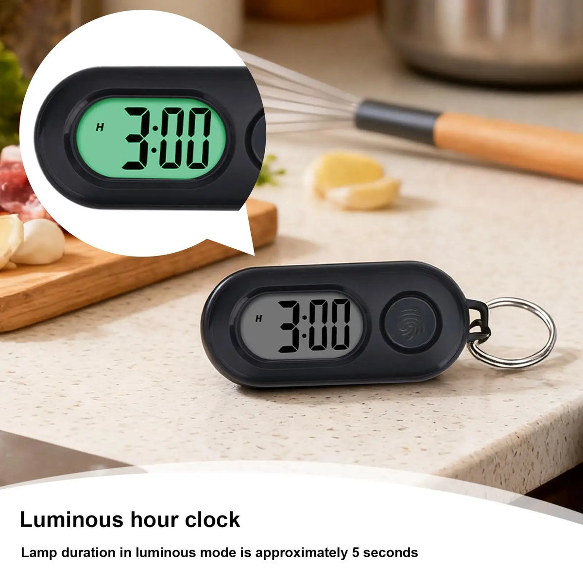 Portable Keychain Clock with Backlight | Mini Travel Timer