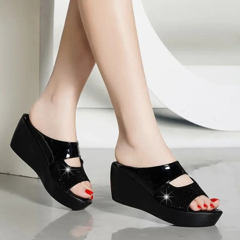 Women's Wedge Platform Slides – Bling Summer Sandals