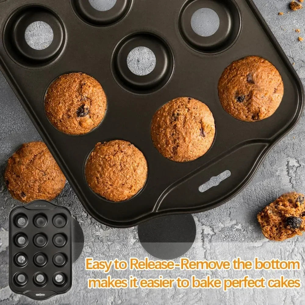 12-Cavity Nonstick Mini Cheesecake Pan | Removable Bottom Muffin