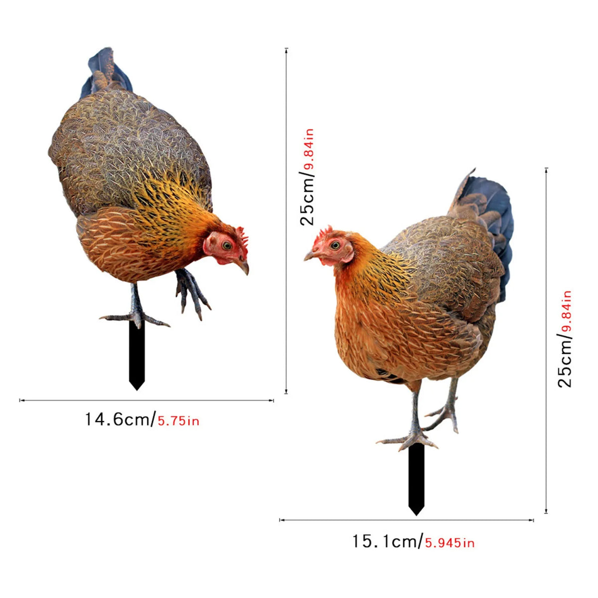 2D Acrylic Rooster & Hen Garden Stake Statues | Yard Art Decor