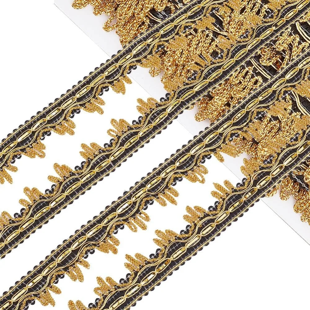 18 Yards Black & Gold Metallic Lace Ribbon Trim | Upholstery