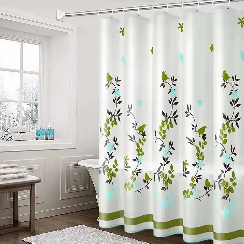 Eco Friendly PEVA Waterproof Bath Curtain Rustproof Grommets Leaf