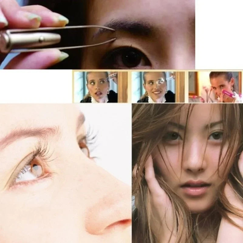LED Lighted Eyebrow Tweezers – 5pcs Stainless Steel Set