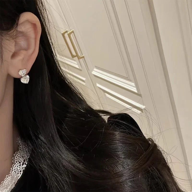 Huitan Double Heart CZ Dangle Earrings for Women | Drop Jewelry