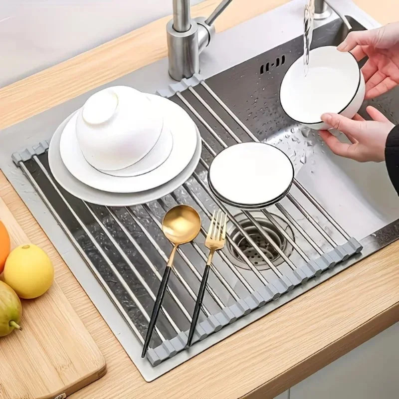 Foldable Stainless Steel Sink Drying Rack | Kitchen Dish Drainer
