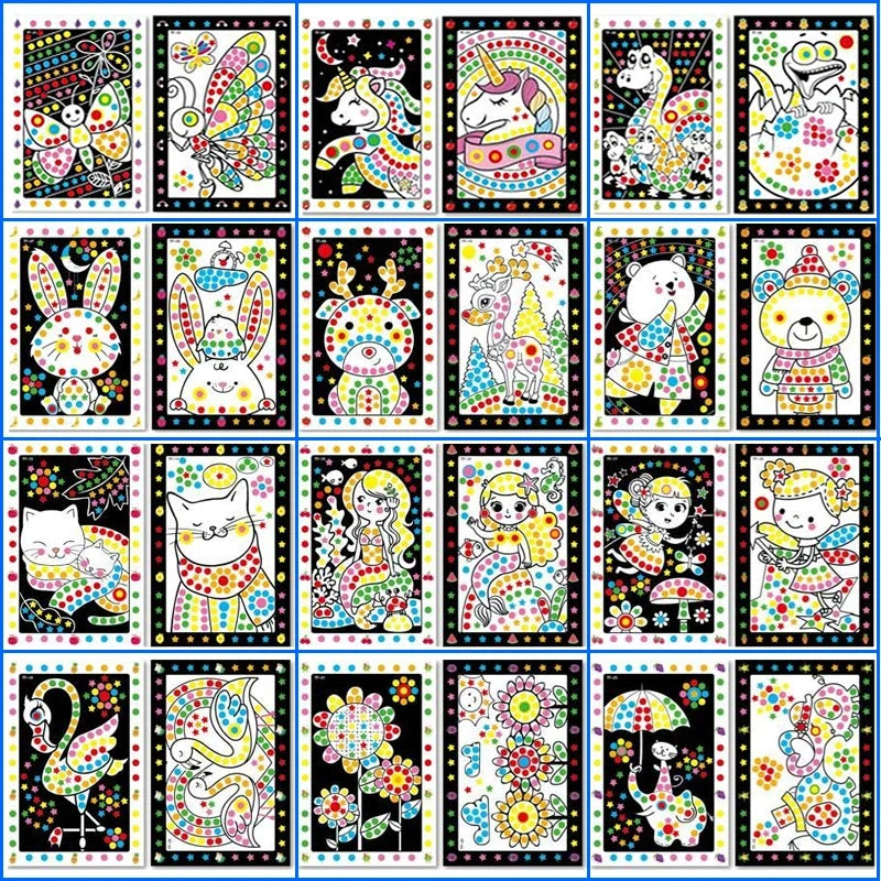 Children Colorful Round Dot Puzzle Stickers Cartoon Animal Mosaic