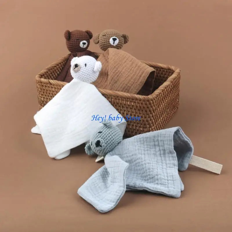 Baby Knitted Bear Security Comforter | Soft Cotton Burp Cloth