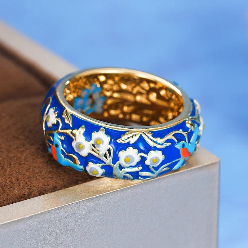 Huitan Blue Flower Ring for Women – Vintage Fashion Jewelry