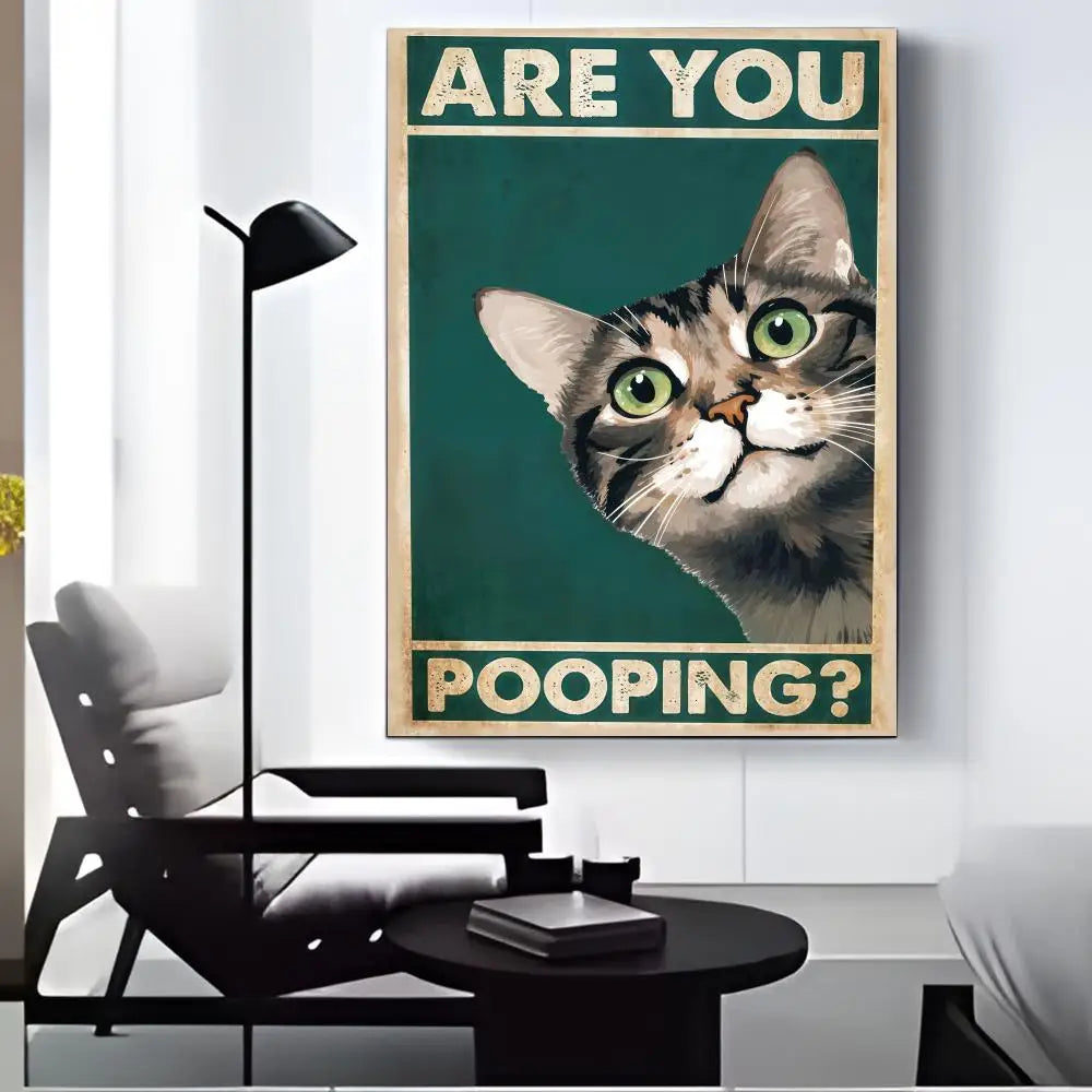Funny Cat Canvas Wall Art – "Are You Pooping?" HD Print Poster