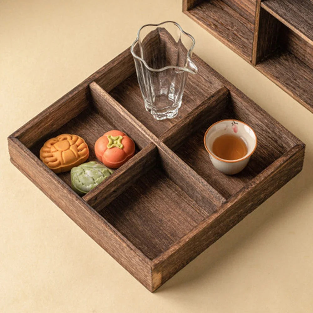 Wood Multi-Compartment Serving Tray | Retro Snack & Nut Platter