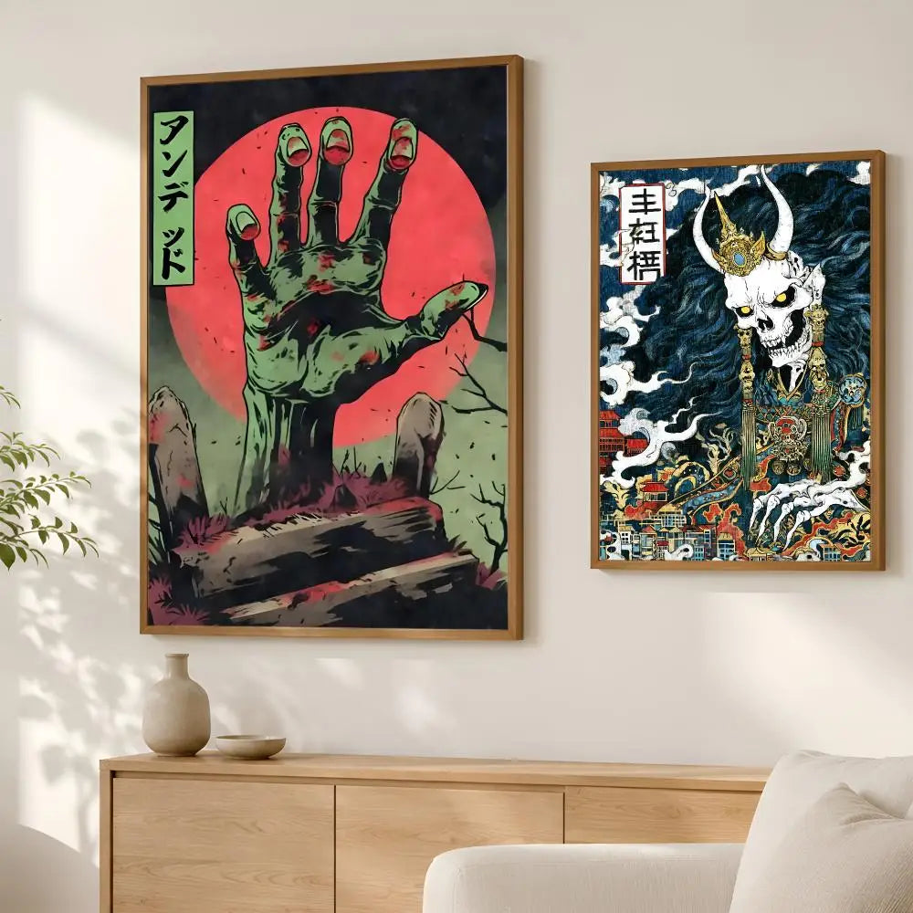 Japanese Rising Skeletons Self-Stick Wall Art Poster – HD Waterproof