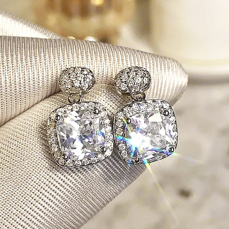 Huitan Cushion CZ Drop Earrings – Elegant Bridal Jewelry
